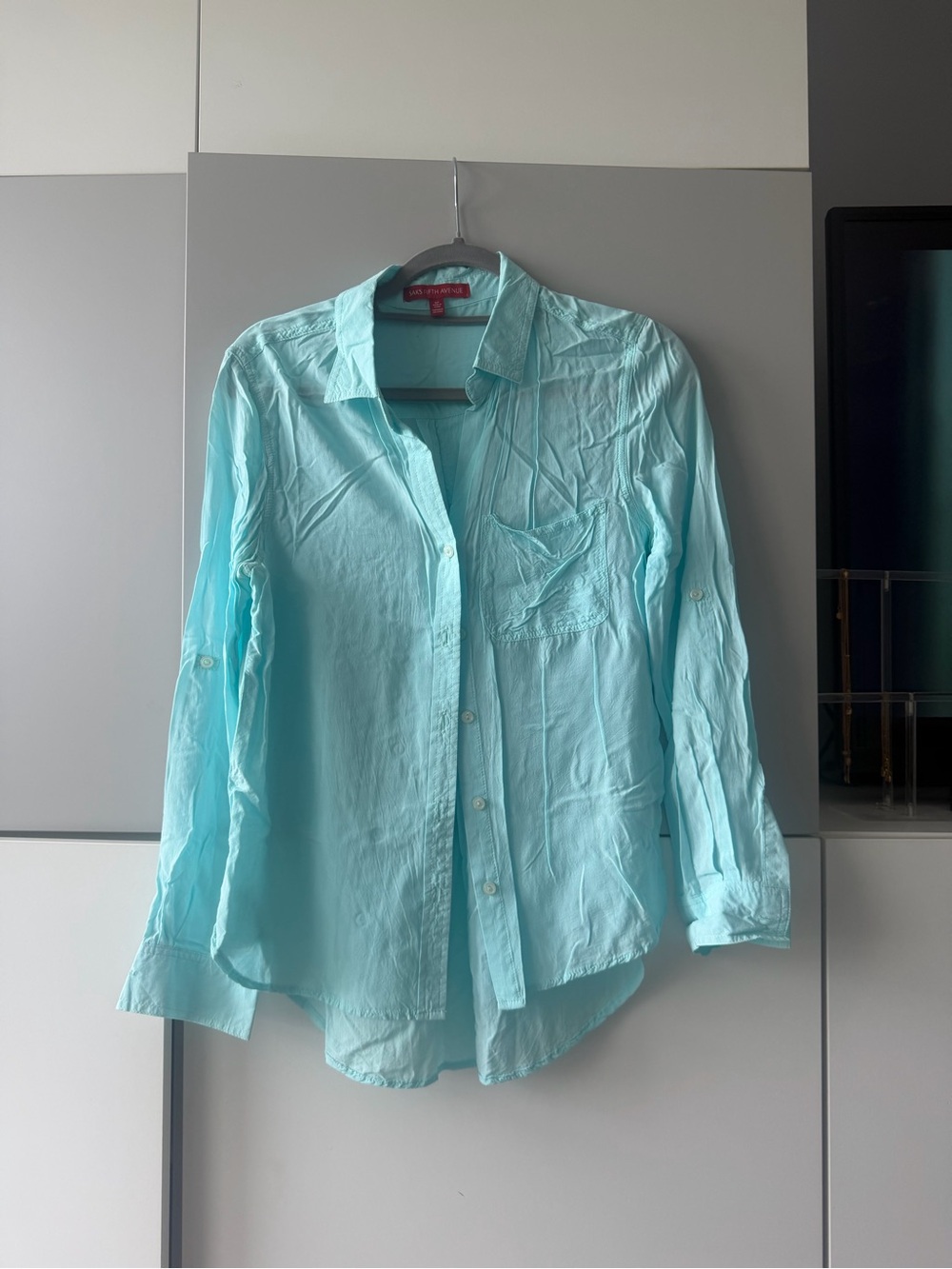 Saks Fifth Avenue Light Aqua Button-Front Blouse